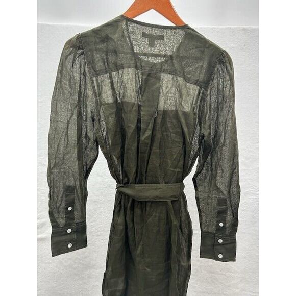 Banana Republic Ramie Shirt Dress Sheer Button Up Long Sleeves Green Small NWT - Picture 6 of 9